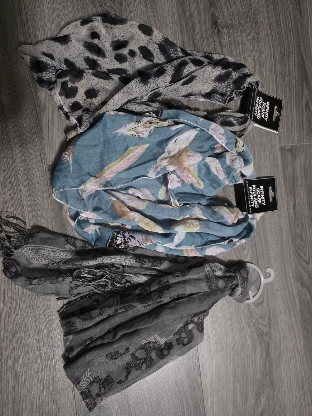 3 scarves. 2 nwt! Leopard, feathers & skull prints.